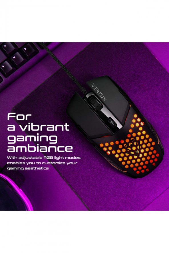 VERTUX Oyuncu Mouse 6 Düğmeli Altıgen Kablolu Rgb 6400 Dpı Led - Katana - 2