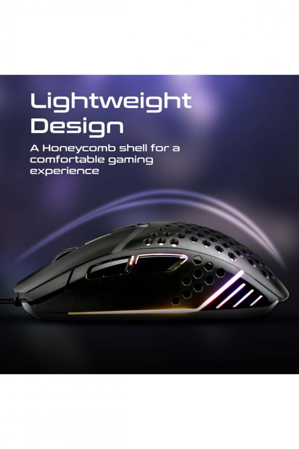 VERTUX Oyuncu Mouse 6 Düğmeli Altıgen Kablolu Rgb 6400 Dpı Led - Katana - 5