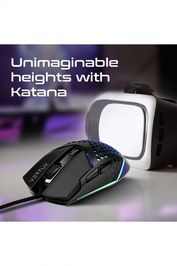 VERTUX Oyuncu Mouse 6 Düğmeli Altıgen Kablolu Rgb 6400 Dpı Led - Katana - 6