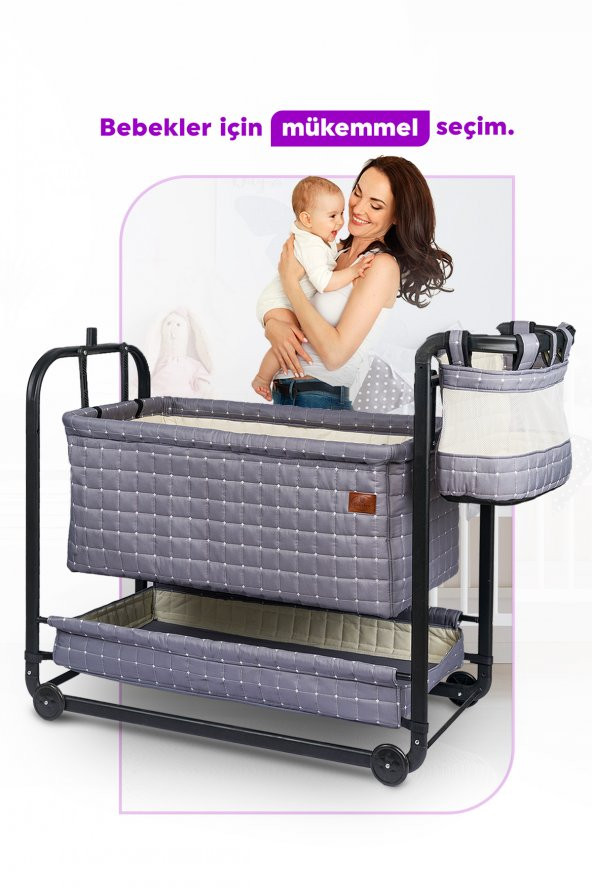 Bebelow Safir Anne Yanı Sallanabilir Bebek Beşiği Portatif Hamak Sepet Beşik - 2