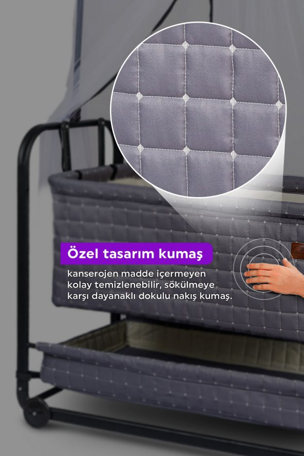 Bebelow Safir Anne Yanı Sallanabilir Bebek Beşiği Portatif Hamak Sepet Beşik - 3