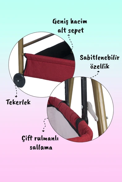 Bebelow Gold Keten Kumaş Sallanabilir Sabitlenebilir Portatif Hamak Sepet Beşik - Resim 6
