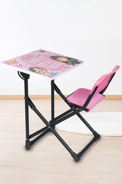 Bebelow Çocuk Ders Çalışma Masası Yazı Tahtalı Katlanabilir Sandalyeli
