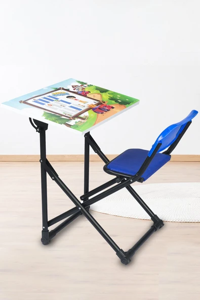 Bebelow Çocuk Ders Çalışma Masası Yazı Tahtalı Katlanabilir Sandalyeli - 2