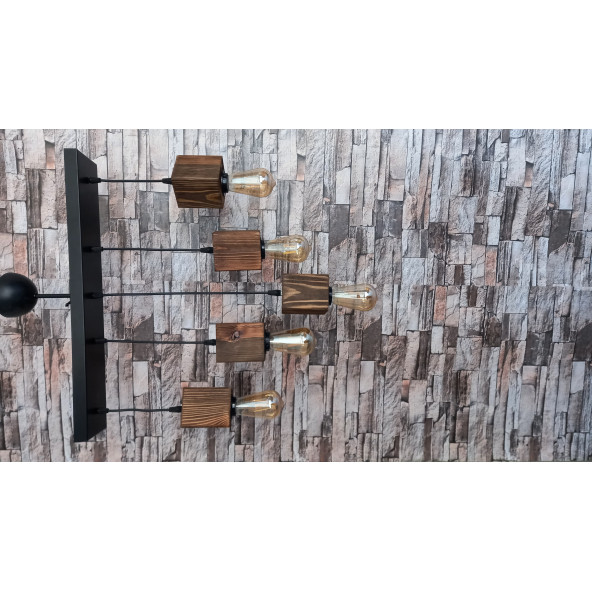 5 Lİ AHŞAP KÜTÜK AVİZE - 2