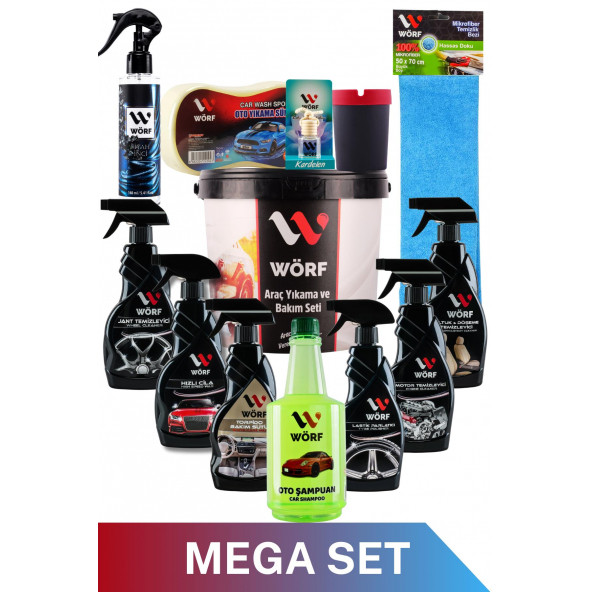 WÖRF 13lü Efsane Set Araç Araba Yıkama Bakım Seti Mega Full Oto Bakım Temizlik Seti Kovalı - 8