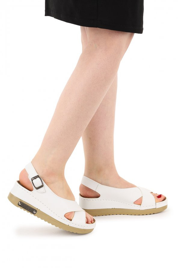 Woggo Kemerli Kadın Sandalet Ayakkabı Ary 07-915 Beyaz