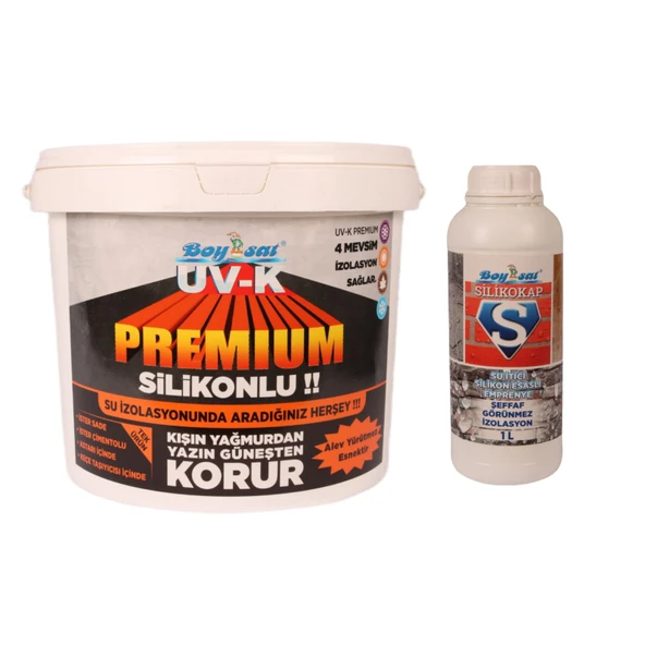 Uv-K Premium Silikonlu Su İzolasyon Boyası 1 Kg ve Silikokap Şeffaf Su İzolasyonu 1 Lt Fırsat Paketi ürün görseli 1