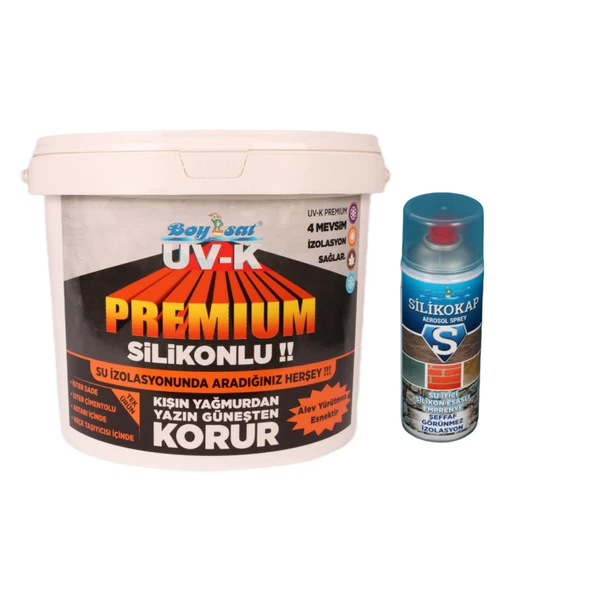 Süper Fiyat Uv-K Premium Silikonlu Su İzolasyon Boyası 1 Kg ve Silikokap Su İzolasyon Spreyi 400 Ml