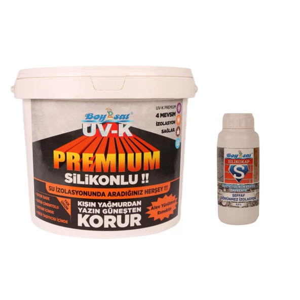 Yalıtım Paketi 1 Kg Uv-K Premium Su Yalıtım Boyası Silikonlu ve Silikokap Şeffaf İzolasyon 500 Ml