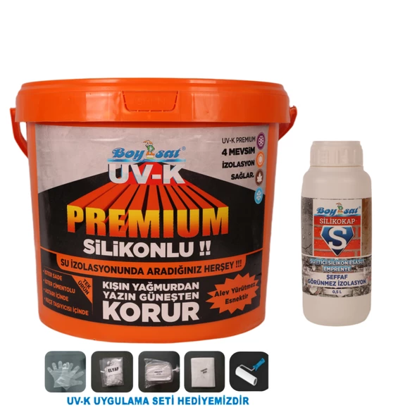 Avantajlı Su İzolasyon Paketi Uv-K Premium Silikonlu Boya 15 Kg ve 500Ml Silikokap Şeffaf İzolasyon