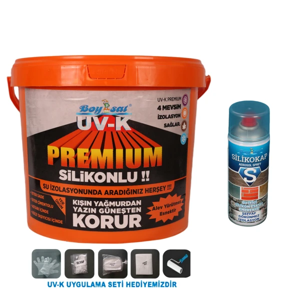 Avantajlı İzolasyon Paketi Uv-K Premium Silikonlu Boya 15 Kg ve 400Ml Silikokap Su İzolasyon Spreyi ürün görseli 1