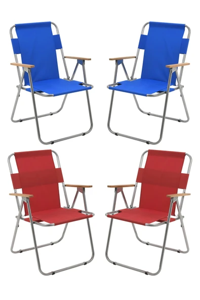 EXENT 4'LÜ Ağaç Kollu Katlanır Piknik Kamp Plaj Bahçe Balıkçı Sandalyesi ürün görseli