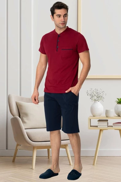 Mecit 2769 Erkek Bordo Büyük Beden Şortlu Pijama Takımı - 5