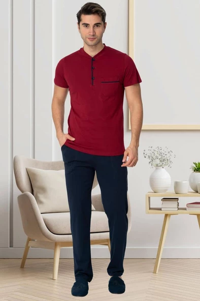 Mecit 2769 Erkek Bordo Büyük Beden Şortlu Pijama Takımı - 6