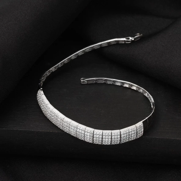 5 Sıra Su Yolu 14 Ayar Beyaz Altın Bileklik - Resim 4