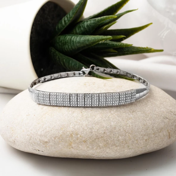 5 Sıra Su Yolu 14 Ayar Beyaz Altın Bileklik - Resim 3