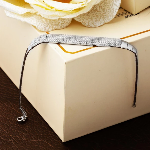 5 Sıra Su Yolu 14 Ayar Beyaz Altın Bileklik - Resim 5