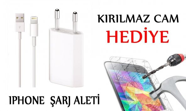 iPhone  Şarj Aleti +  İphone 5s   Kırılmaz Cam Hediyeli