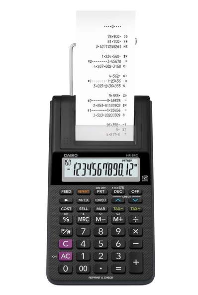 Casio HR-8RC-BK Portable Şeritli Hesap Makinesi ürün görseli