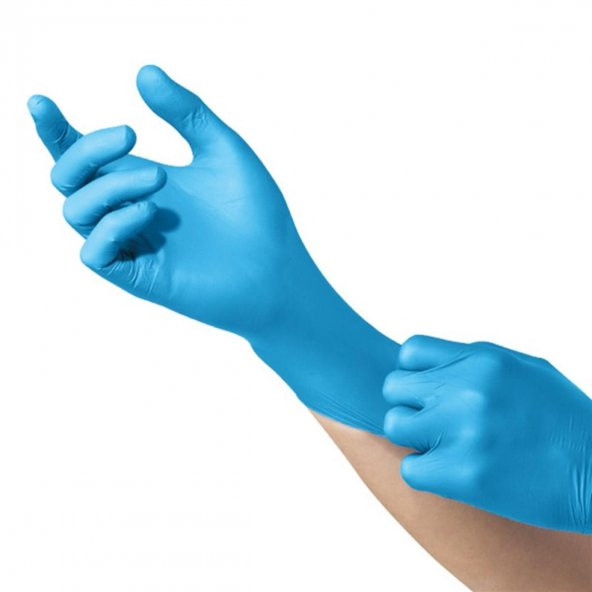 Dolphin Tek Kullanımlık Lateks Mavi Pudrasız Nitril Muayne Eldiveni Medium Orta Boy - 100'lü 10 Paket - Resim 3