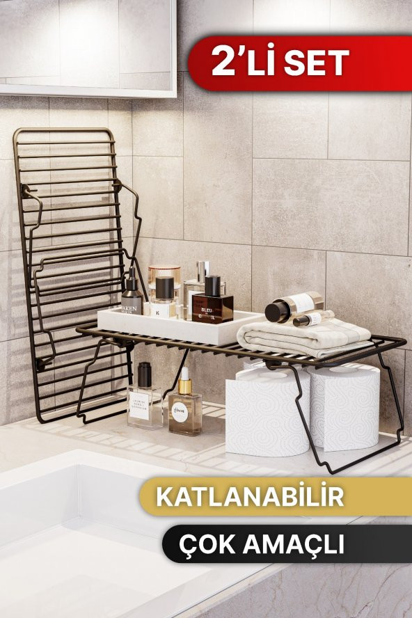 Bino Dolap İçi Düzenleyici 2 ADET Mutfak Rafı Tabak Bardak Rafı Mat Siyah Paslanmaz Metal Organizer