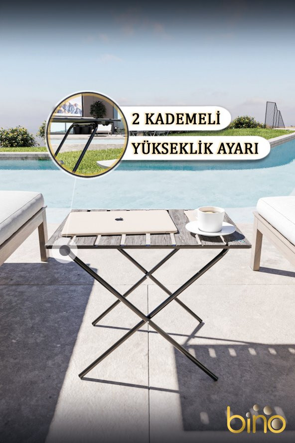 Bino Katlanır Mutfak Masası Yükseklik Ayarlı Ahşap Kamp Masası Piknik Masası Balkon Masası - 3