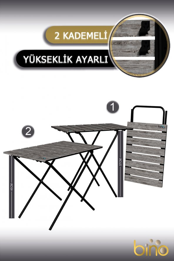 Bino Katlanır Mutfak Masası Yükseklik Ayarlı Ahşap Kamp Masası Piknik Masası Balkon Masası - 4