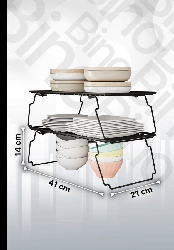 Bino Dolap İçi Düzenleyici 2 ADET Mutfak Rafı Tabak Bardak Rafı Mat Siyah Paslanmaz Metal Organizer - 5