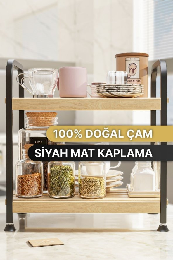 Bino Çok Amaçlı Düzenleyici Mutfak Rafı Ahşap Raf Organizer Mutfak Dolabı Tezgah Üstü Malzeme Dolabı - 2