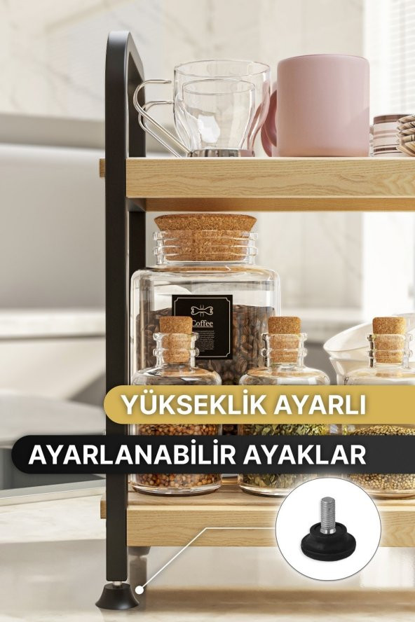 Bino Çok Amaçlı Düzenleyici Mutfak Rafı Ahşap Raf Organizer Mutfak Dolabı Tezgah Üstü Malzeme Dolabı - 4
