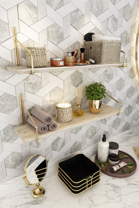 Bino Banyo Rafı Gold Paslanmaz, Banyo Düzenleyici, Banyo Mutfak Organizeri, Organizer 2li Set - 2