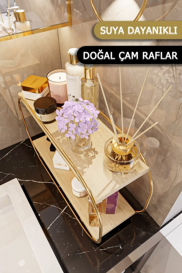 Bino Çok Amaçlı Düzenleyici Oval Raf Ahşap Masaüstü Banyo Mutfak Rafı Takı ve Makyaj Organizeri - 3