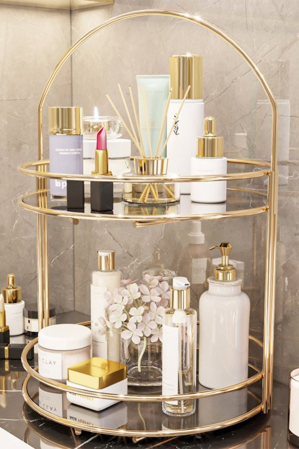 Bino Servis Sunum İkramlık Gold Büyük Lüks 2 Katlı 40cm Organizer  Mutfak Düzenleyici Pasta Standı - 5