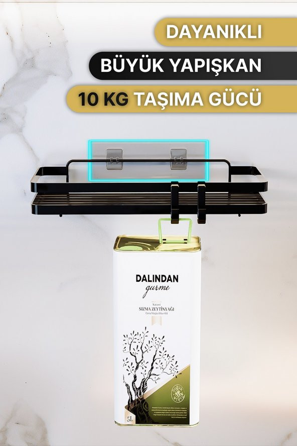 Bino Mutfak Rafı 2Lİ SET Yapışkanlı Lüks Modern Siyah Metal Baharatlık Rafı Organizer Düzenleyici - 3