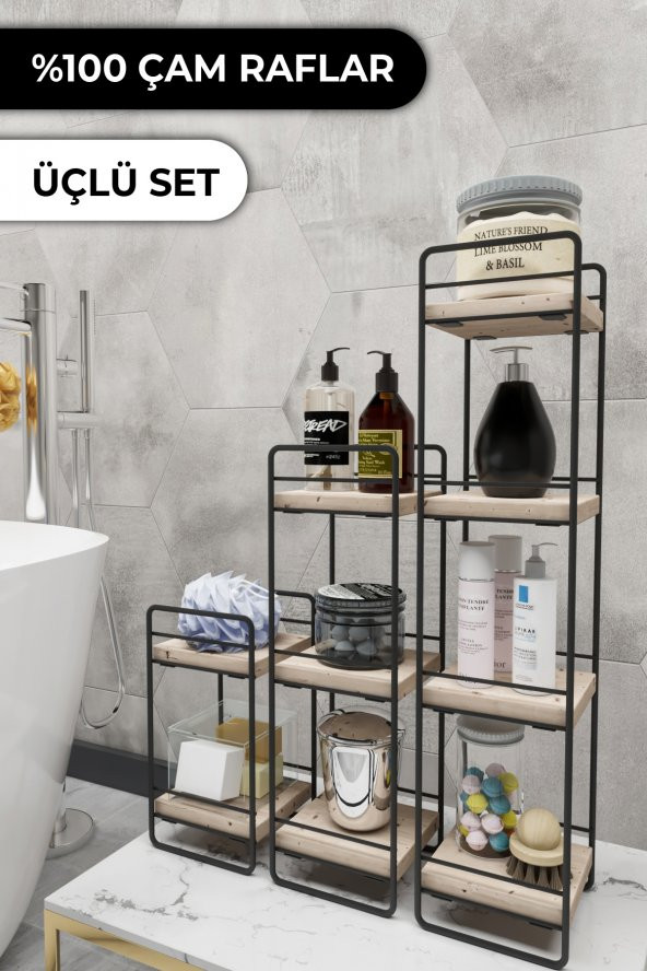 Bino Duvar Rafı 3 LÜ Mini SET Doğal Ahşap Yatak Odası Dekoratif Salon Oturma Çalışma Odası Rafı - 2