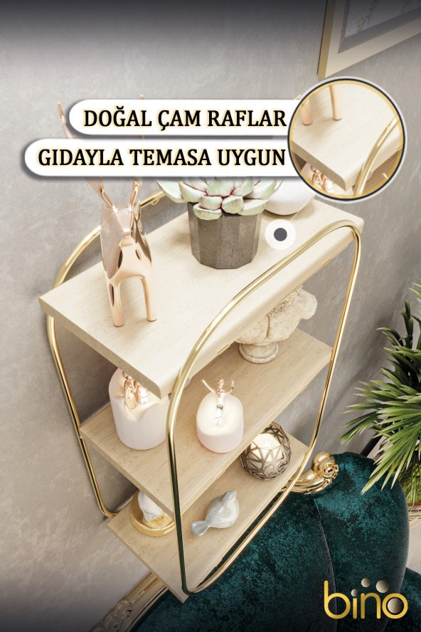 Bino Duvar Rafı Çok Amaçlı Düzenleyici Oval Raf Ahşap Banyo Mutfak Rafı Makyaj ve Takı Organizeri - 3