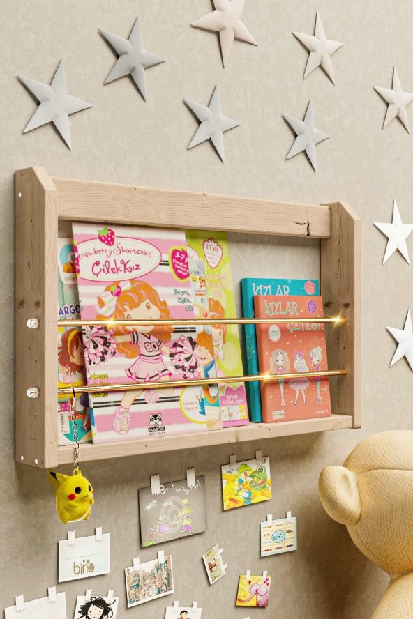 Bino Montessori Kitaplık Çalışma Odası Kitaplık Duvar Rafı Çocuk Odası Raf Oyuncak Rafı Bebek Odası - 3