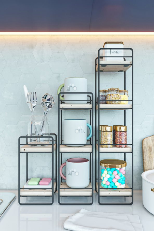 Bino Duvar Rafı 3 LÜ Mini SET Doğal Ahşap Yatak Odası Dekoratif Salon Oturma Çalışma Odası Rafı - 3