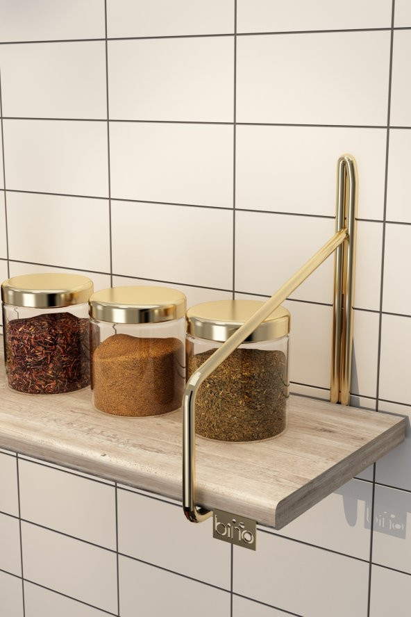 Bino Mutfak Rafı Büyük Boy, Çocuk Odası Duvar Rafı, Banyo Rafı, Çalışma Odası Rafı, Kitaplık Gold - 3