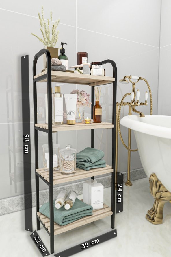 Bino Mutfak Banyo Dolabı Rafı Çok Amaçlı Organizer Raflar Ahşap Raflı Metal Ayakkabılık 4 Katlı - 3