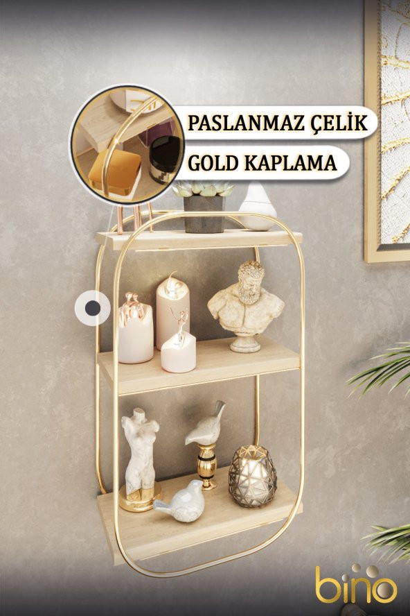 Bino Duvar Rafı Çok Amaçlı Düzenleyici Oval Raf Ahşap Banyo Mutfak Rafı Makyaj ve Takı Organizeri - 6