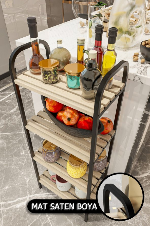 Bino Mutfak Banyo Dolabı Rafı Çok Amaçlı Organizer Raflar Ahşap Raflı Metal Ayakkabılık 4 Katlı - 4