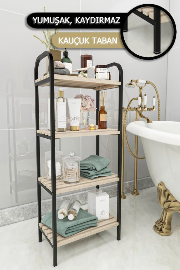 Bino Mutfak Banyo Dolabı Rafı Çok Amaçlı Organizer Raflar Ahşap Raflı Metal Ayakkabılık 4 Katlı - 5