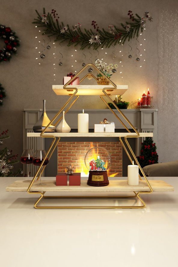 Bino Düzenleyici Organizer Mutfak Rafı Banyo Rafı Masif Salon Duvar Rafı Gold Ahşap Ağaç Modeli - 8
