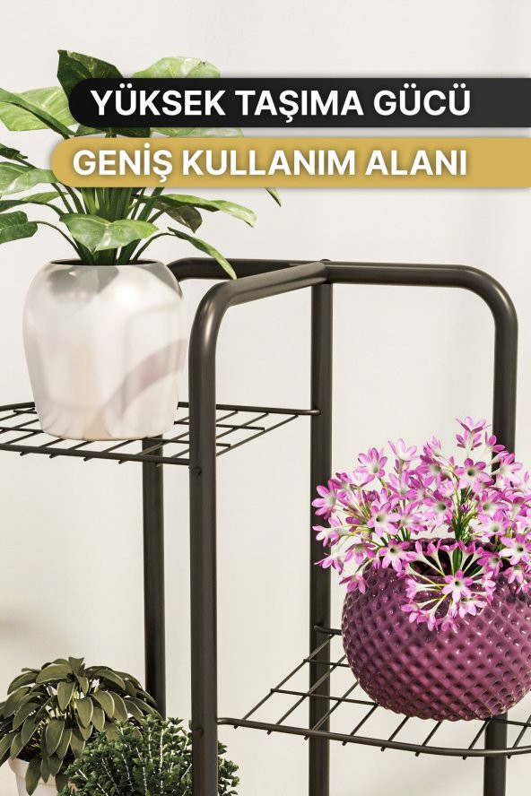 Bino Saksılık 4 KATLI Metal Çiçeklik Dekoratif Lüks Bahçe Mobilyası Saksı Standı Bahçe Balkon Rafı - 2