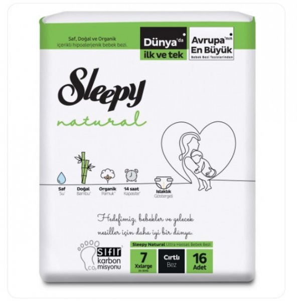 Sleepy Natural Bebek Bezi 7 Beden Xxlarge 20-30 Kg- 16lı Tek Paket 8681212062493