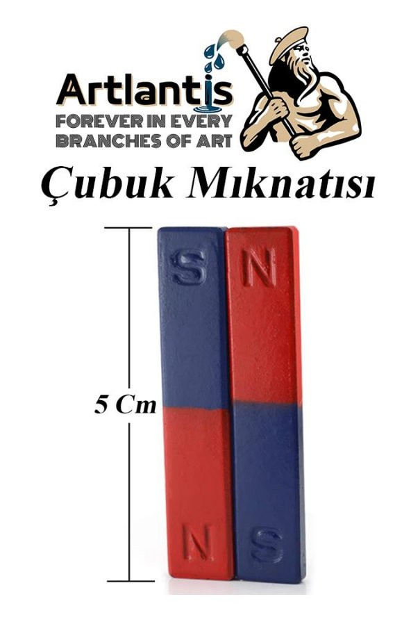 Çubuk Mıknatıs Deney Malzemesi 2 Adet Okul Projeleri İçin I Şekilli Çubuk Mıknatıs Kırmızı Mavi Boyalı - 2