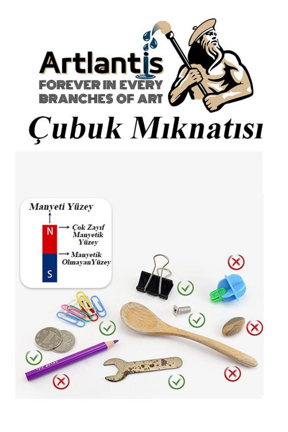 Çubuk Mıknatıs Deney Malzemesi 2 Adet Okul Projeleri İçin I Şekilli Çubuk Mıknatıs Kırmızı Mavi Boyalı - 4