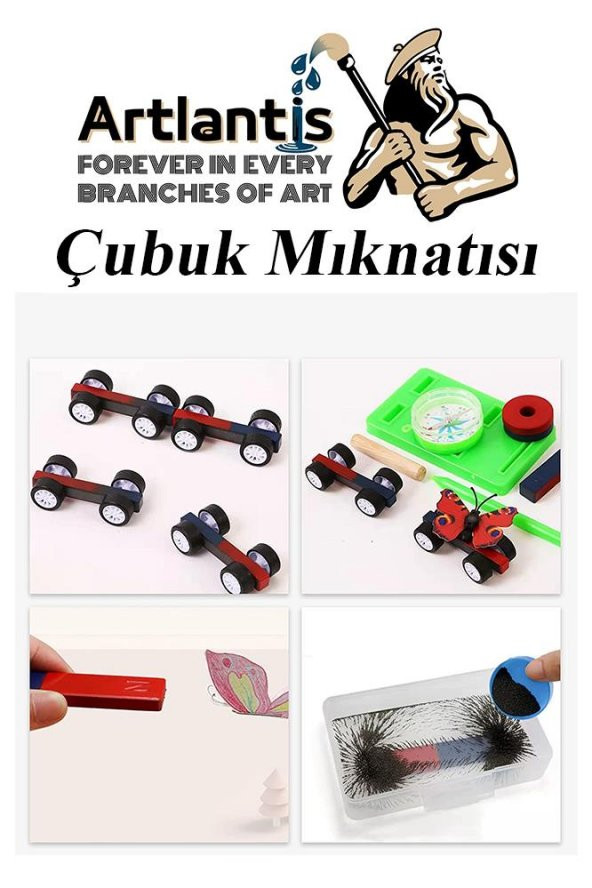 Çubuk Mıknatıs Deney Malzemesi 2 Adet Okul Projeleri İçin I Şekilli Çubuk Mıknatıs Kırmızı Mavi Boyalı - 6